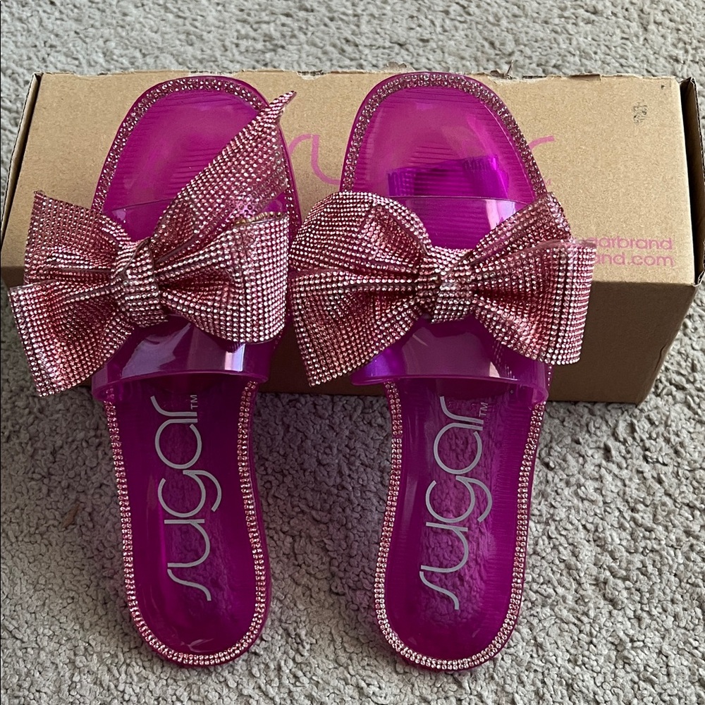 Sugar Women's Vibrant Pink Rhinestone Bow Sandals